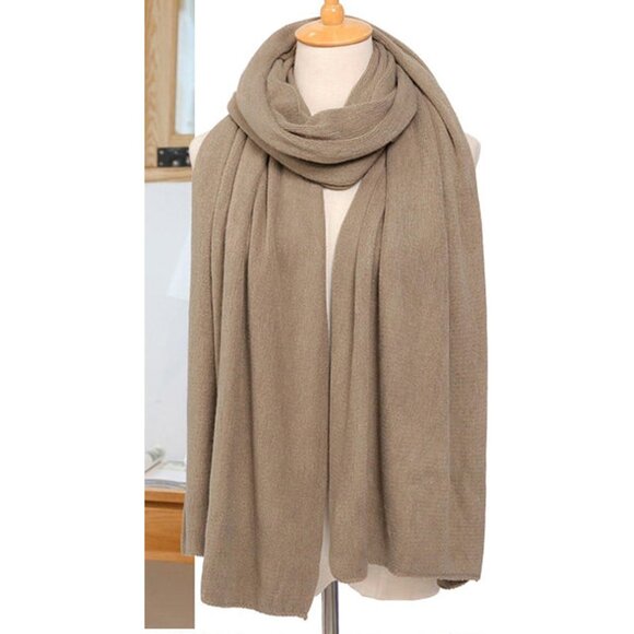 Women's Warm Infinity Scarf Set Blanket Wrap Soft Polyester Knit Khaki - Picture 3 of 6